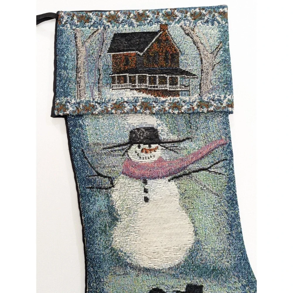 P Buckley Moss Christmas Stocking Tapestry Holiday Decor Amish 1999 Snowman VTG